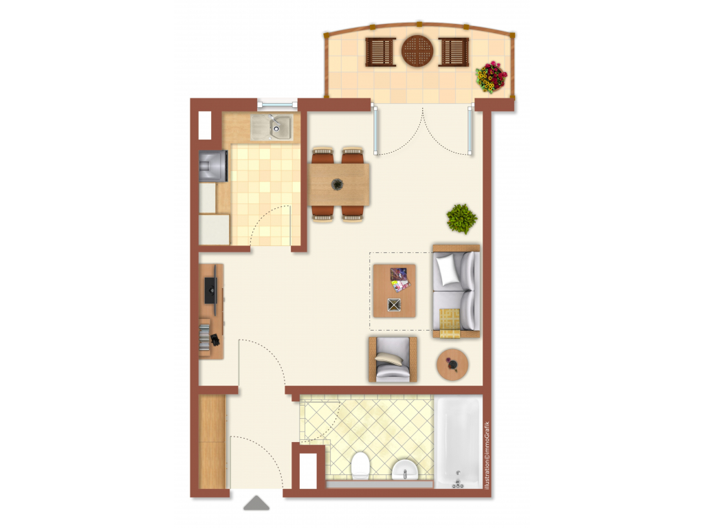 MW/2426, 1 Raum Wohnung mit Balkon